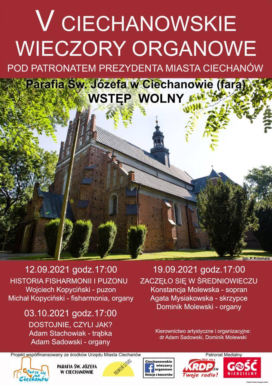 Zapraszamy na V Ciechanowskie Wieczory Organowe. Koncerty odbędą się 12 i 19 ‎września 2021 r. w kościele farnym (Parafia św. Józefa) o godz. 17.00.‎