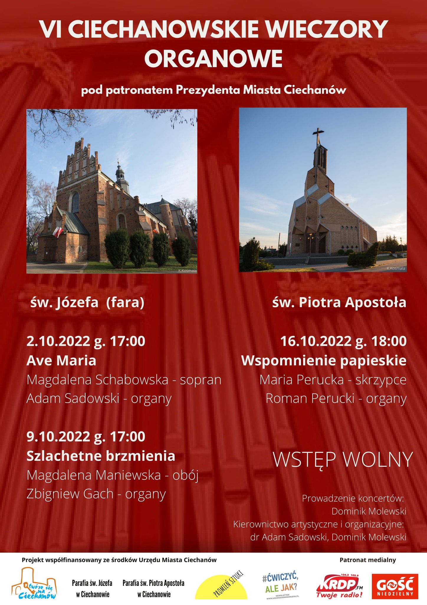Zapraszamy na VI Ciechanowskie Wieczory Organowe. Koncerty odbędą się 2 i 9 października 2022 r. w kościele farnym (Parafia św. Józefa) o godz. 17.00.‎